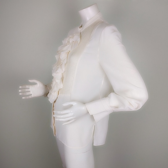 Vintage CHLOE 🎉HP🎉 Ivory Silk Ruffle Tuxedo Blouse 40 S - Picture 4 of 6